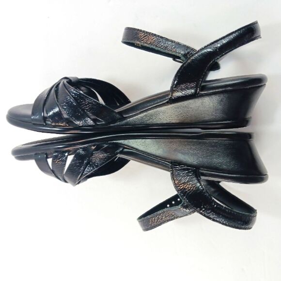 NWOT SAS Strippy Quarter Strap Wedge Black Sandals Womans 6 - Picture 12 of 13